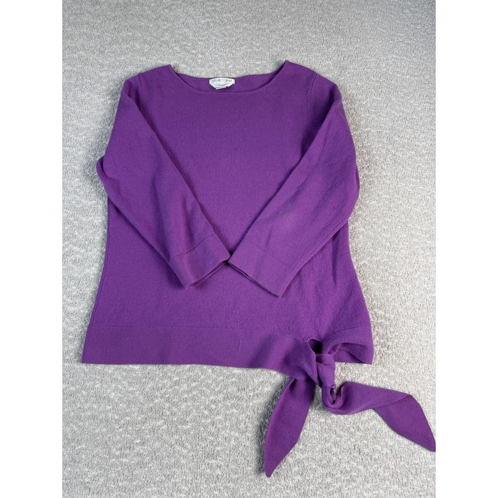 Vintage Casual‎ Corner Sweater Womens Large Purple Cashmere Boat Neck Tie Hem